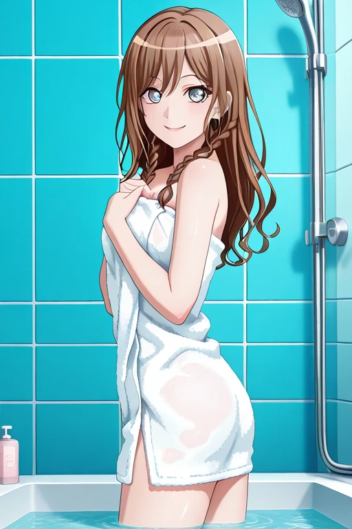 Very beautiful girl 25 years old, brown wavy hair, naked ass, in the shower room, At the Academy, Detailed, ultra-realistic