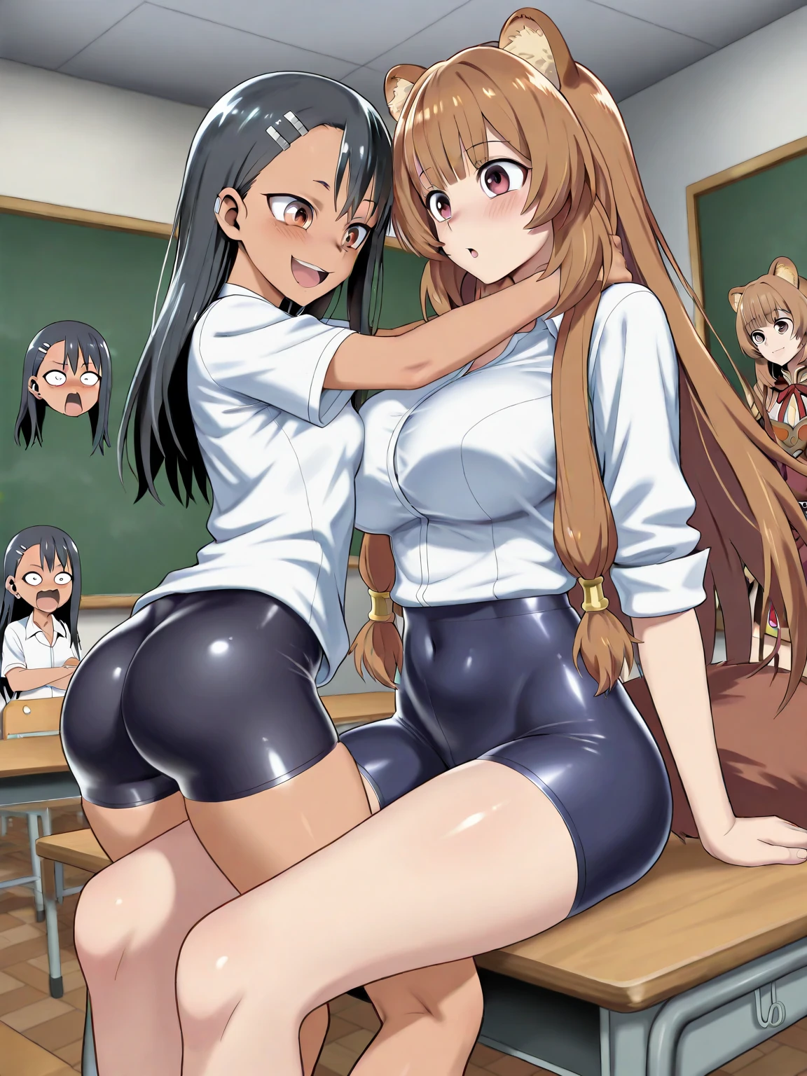 upskirt, skirt lift, miniskirt, panties, underwear, butt, ass, bra, ahegao, male pov, bulge in briefs, a lot of girls