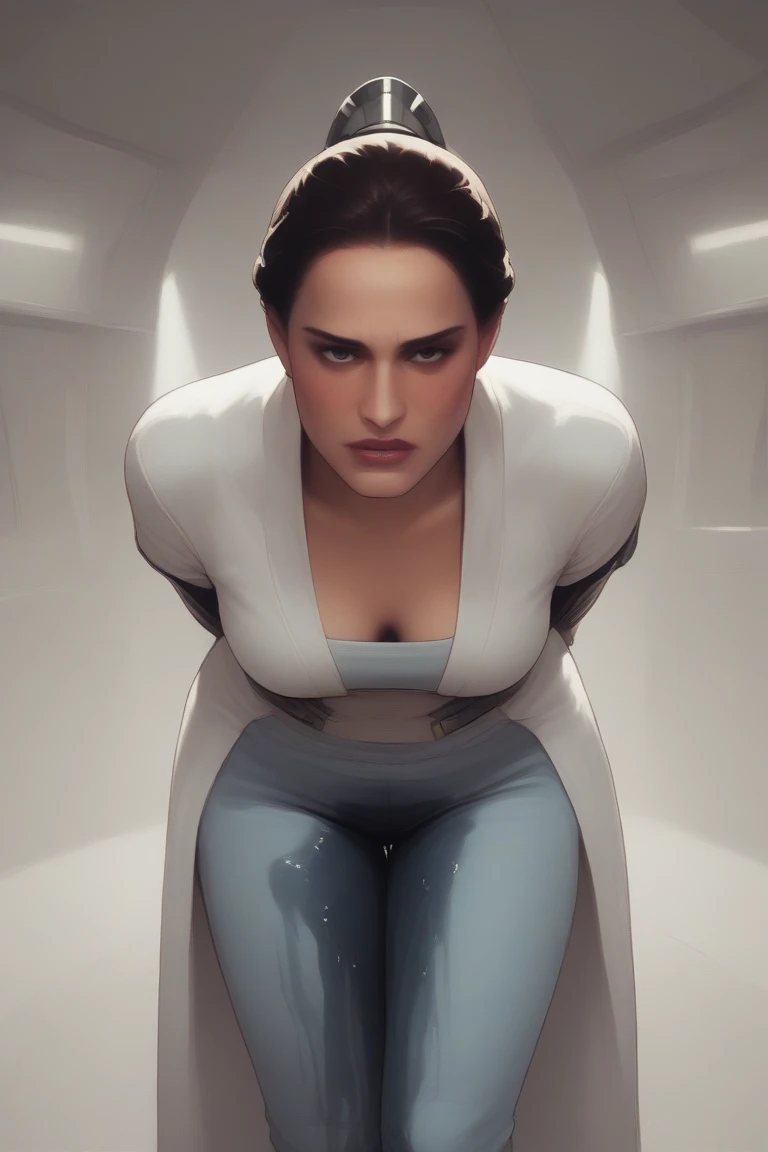 sideways cinematic film still of an unimpressed Princess Leia in a padded cell, heads together, cushion walls, Cher wearing straitjacket, leia hairstyle, (masterpiece), solo, 1girl, <lora:CostumeStraitjacket_v1:1.0>, star wars empire holding cell by Neal Menschel, Quentin Shih, <lora:LuisapBelleDelphine_v1:0.2>, colorgraded, twintails,  <lora:uberRealisticPornMerge_urpmv12320LORA:0.3>,  <lora:analogdiffusion_Lora300:0.5>, <lora:babesLora300_babesLora300:0.4>, intricate artwork,  <lora:cher70s_v10:0.5>, <lora:braless_v11:0.55>