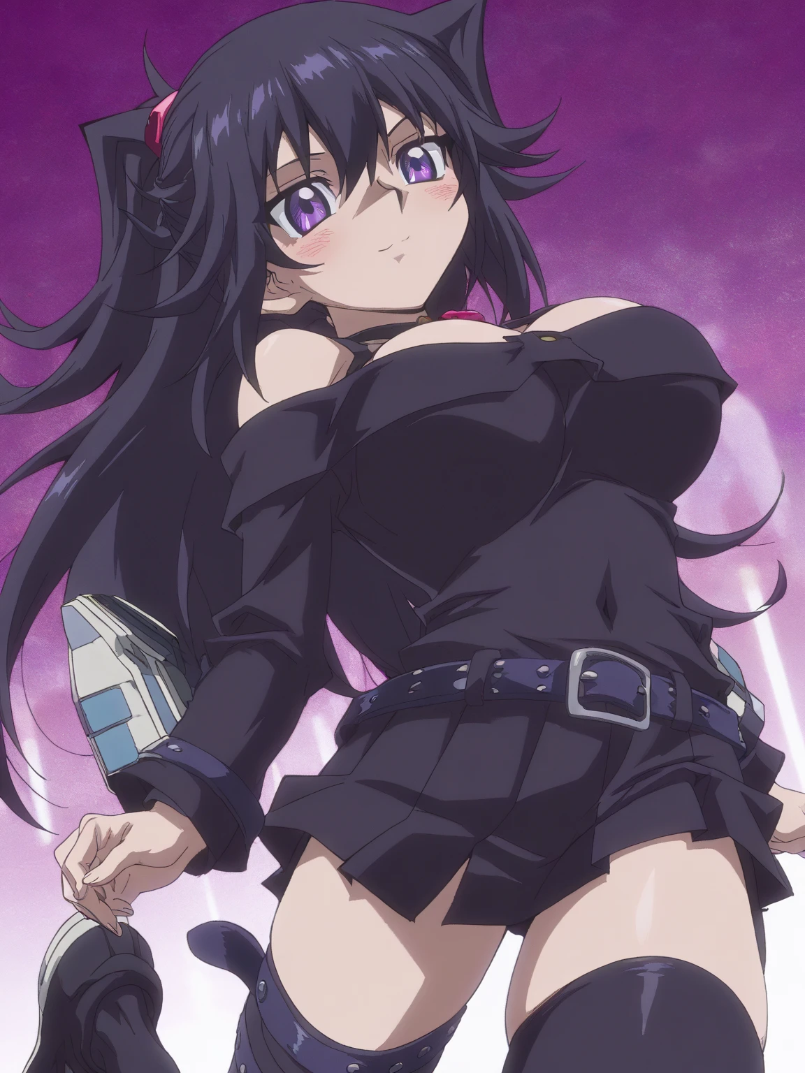 best quality,8k,1girl,solo,pov,smile,perfect body,fullbody,long hair,shiny hair,black hair,purple eyes,large breast,dynamic pose,beautiful background