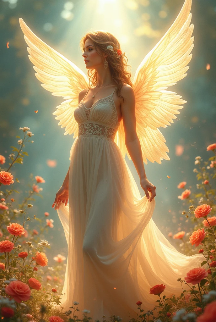 (best quality,3d rendering,ultra-detailed,realistic:1.2),heart-shaped wings,flowers,surrounded by nature,Heris and Yanis names,soft lighting,vivid colors