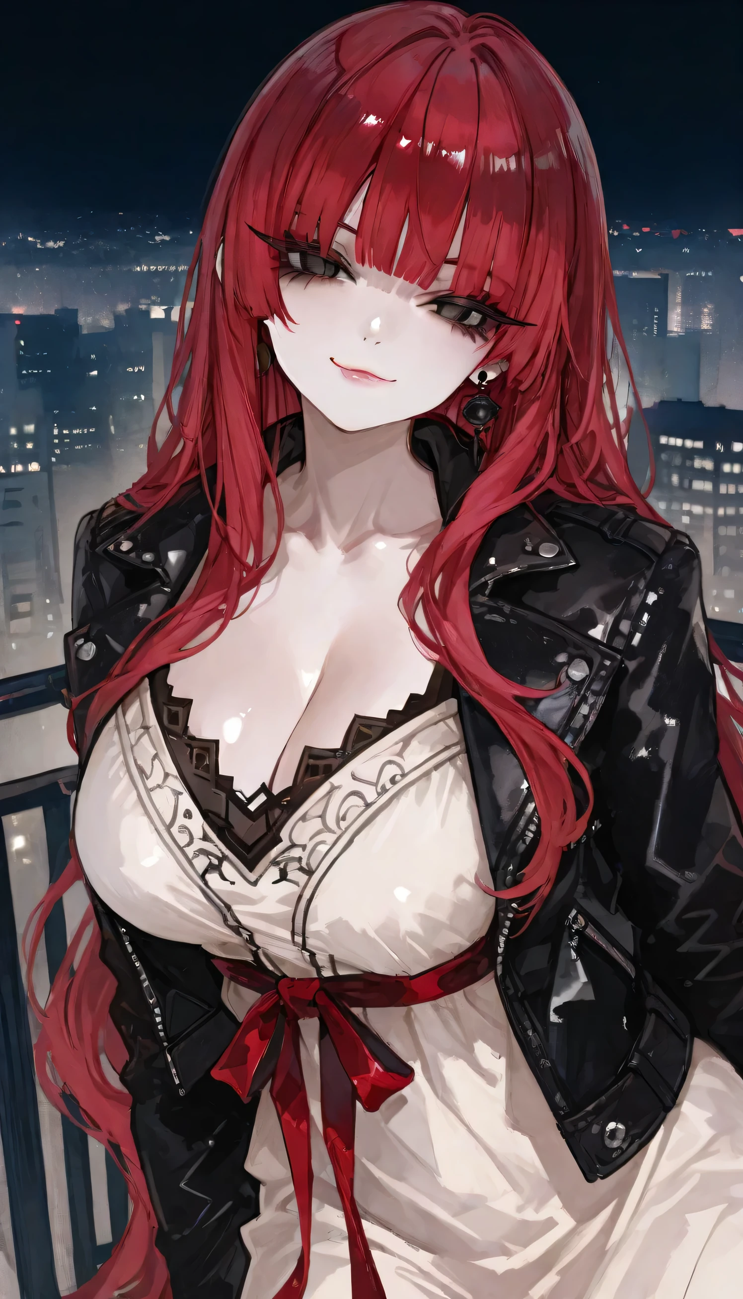 (((Masterpiece)))), ((highest image quality)), (Illustration of one woman), (Anime-style illustration), (Adult Woman), (Fiery crimson hair), (Semi-long), (Hair so ragged that it spreads to the side), (Bangs so long that one eye is hidden), Beautiful blue eyes, Wink, (Cool Beauty), (Beautiful man in male clothing), (Occupation is butler), ((Colossal breasts that do not fit in a suit)), Toned body, height over 180 cm, abs are not cracked, slender leg line beauty, wearing a collar with chains, ((wearing a black business suit)), back alley in the middle of the night, being tied up with a rope, expression of excitement, de M, tattoo, sweaty body, ((sweat-soaked business suit))), sheer undershirt, (sweating)))))