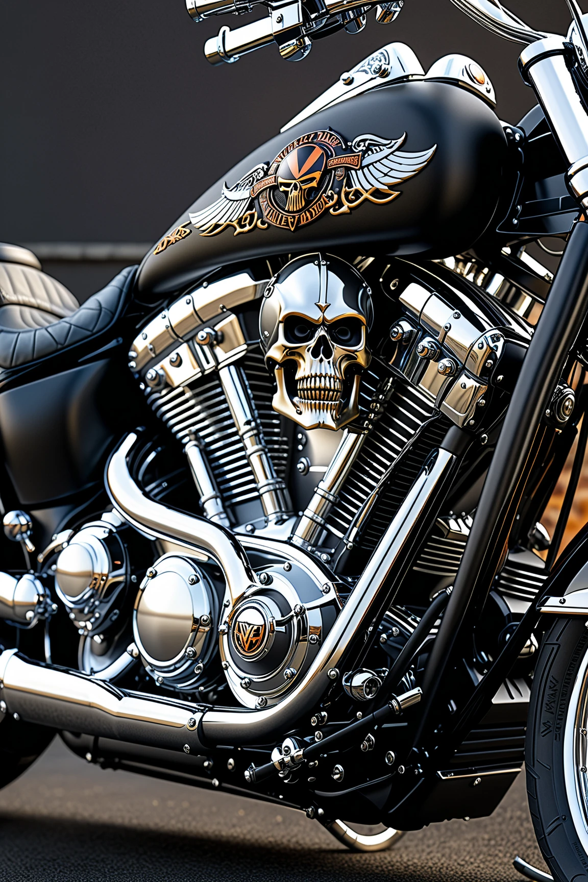 photorealistic, detailed digital illustration of a steampunknoireai Enduro style motorcycle, skeleton with diamond gear riding the bike, burnout with flames on the road, at night, black and gold full moon superrealism, science fiction,