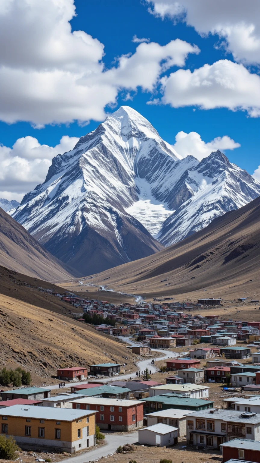 High-definition video、 Tibet、spectacular views of Zanskar、小さなthe town of Padam in the center of the basin(A basin where temples and residences)a mountain that cannot be stepped on by humans from a hill{x}々overwhelming majesty、7,a huge mountain over 000 meters々can be seen