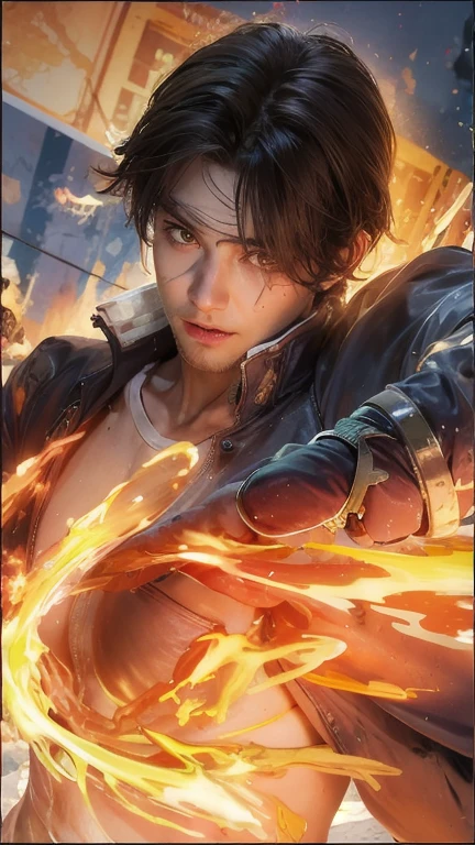 "Create an image of Batrider (Jin'Zakk) from DOTA game in her Pyro skin, with pyrotechnic gear and explosive barrels, have massive k-cups, navigating a maze of fireworks and explosions with a festive, yet dangerous atmosphere."