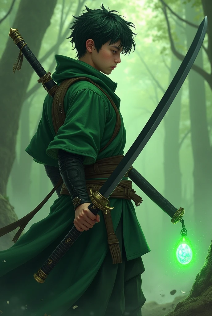 animated art, animated coloring, a boy wearing a Slytherin quidditch uniform, elbow protections, armor, Trausers, dark green robe, Witch's broom, Hogwarts, low angle, Muted colors, dark palette, misty twilight, (looking away, looking away:1.3)