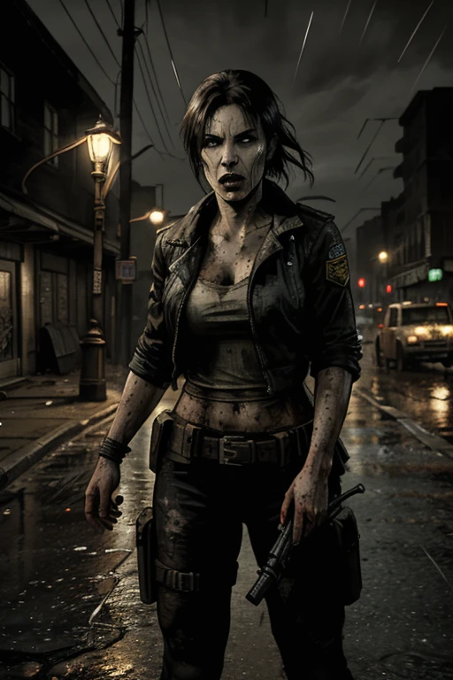 Post apocalyptic world, Zombie girl, beated up, deformed, Mutated