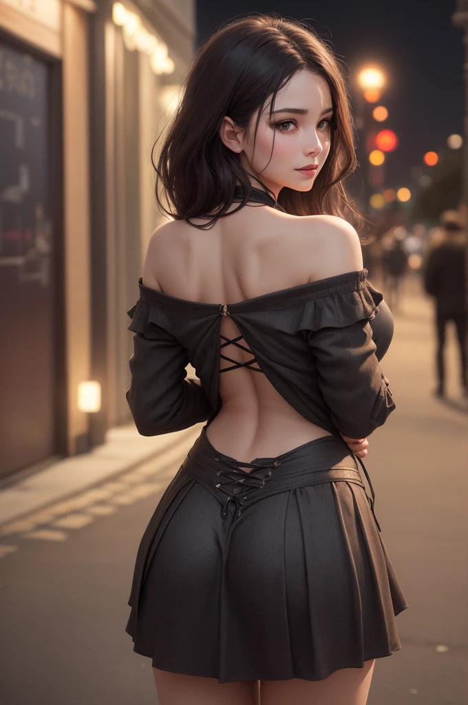 (((nsfw0.8))),Looking at the camera,(((highest quality, 8k, masterpiece))), Sharp focus, (Beautiful woman with perfect figure), thin, (Hairstyle: Excellent)), ((Back alley at night)), street: 1.2 Highly detailed face and skin texture Detailed eyes double eyelid random pose, (smile), Realistic Face, double eyelid,smile, Cyberpunk City , At sunset , Beautiful Teeth , Thigh straps, Wear a leather jacket、Off-the-shoulder sweater、Grey vertical rib sweater dress、Fishnet tights、garter belt、Night view、Full Body Shot, Centered,