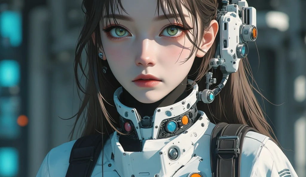 (best qualtiy,ultra - detailed,Best Illustration,Best shadow,masterpiece,A high resolution,professionalartwork,famous artwork),sci-fi,It depicts a young couple wearing colored sclera and a huge alien big cute with robot eyes, by Makoto Shinkai,by Artgerm,by wlop,by Greg Rutkowski,Volumetric lighting,octane render,4K,Trending on ArtStation,masterpiece
