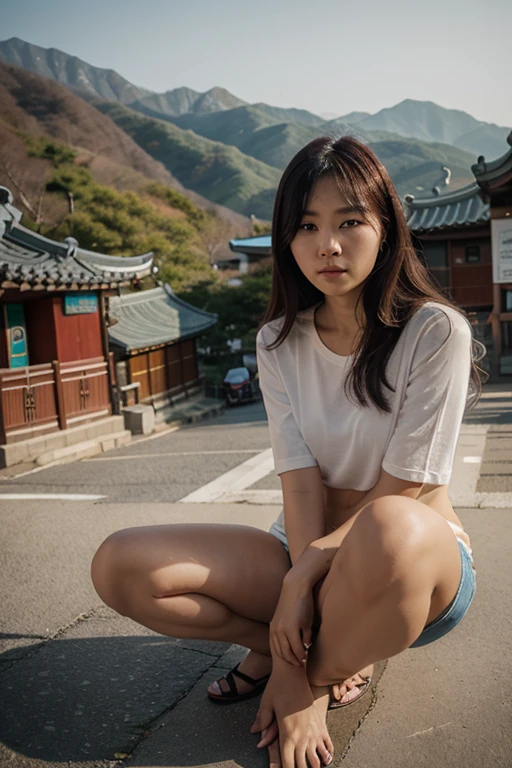 Korean woman,shows pussy,on public,nude,open legs
