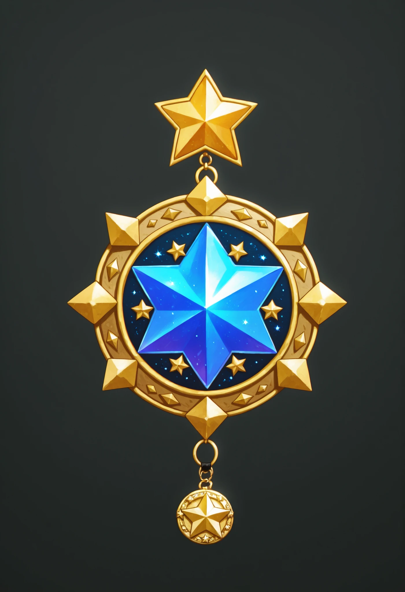 (magical ítem), (dnd item), Enchanted bracelet, charm medal bracelet, star medal charm, Enchanted Star medal, Enchanted colorful magic star medal, Simple Light Gray background, 