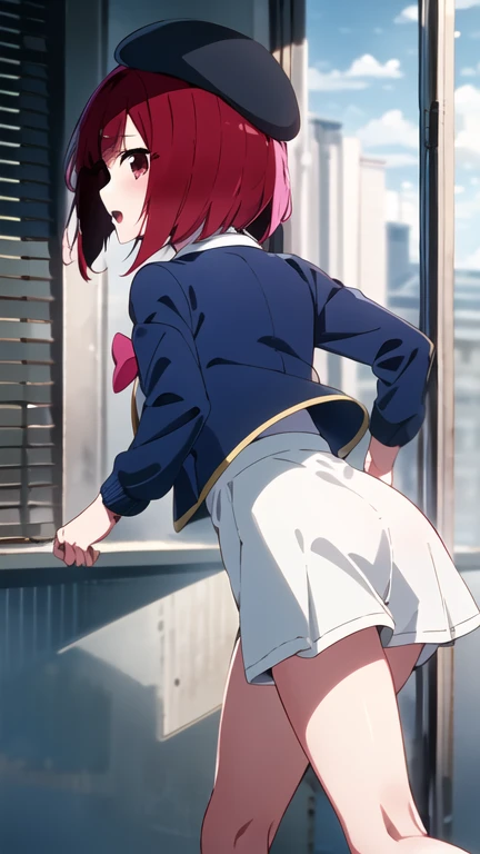 NSFW,1girl in,standing,((from behind,looking back,hand on own ass)),(Portrait),Looking at Viewer,Tomomi_Xijing, bow ribbon, Short hair, School uniform,red school uniform,Winter clothes,Long sleeves,red Long skirt,Panties,Perfect Lighting,(strong light),((brighten the subject)),oily skin,cury:1.2,up skirt,Best Quality,Skirt lift,,Smile,blush,megami magazine,anime screen cap,Flat color,cel shading,Panties,short torso,Show off panties,pantyshot,up skirt,roll up a skirt