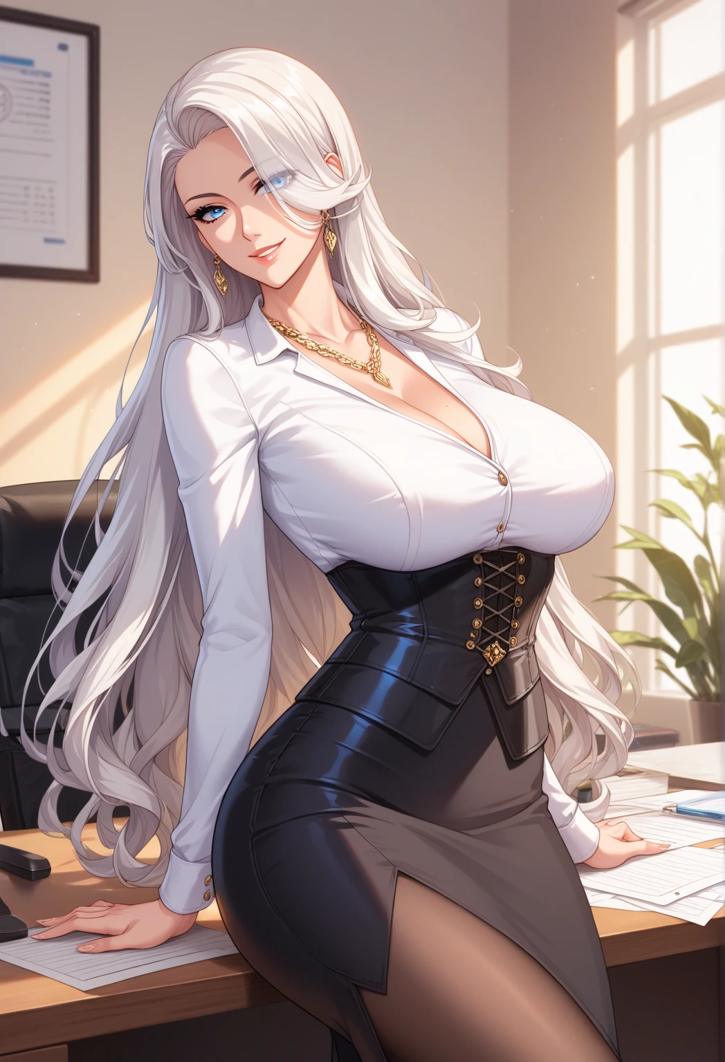 Beauty,Around 20 years old,

Blonde,
(Black Eyes),
(Semi-long hair:1.7),
(expression:Puzzled),
Squat,
Place your arms on your thighs,
Big Breasts,Cleavage:cover,

((business suit:No wrinkles:Black and striped pattern)),
((Dress shirt:Open chest:No wrinkles))
((Slack Pants:No wrinkles)), 

(Plain background:grey:1.5,ID photo),

4K,
high quality,
Highest quality,
Delicate shades,
Detailed depiction,
Depict the whole,
Facial Contour,
Perfect body structure,
Perfect skeleton,
Perfectly symmetrical eyes,