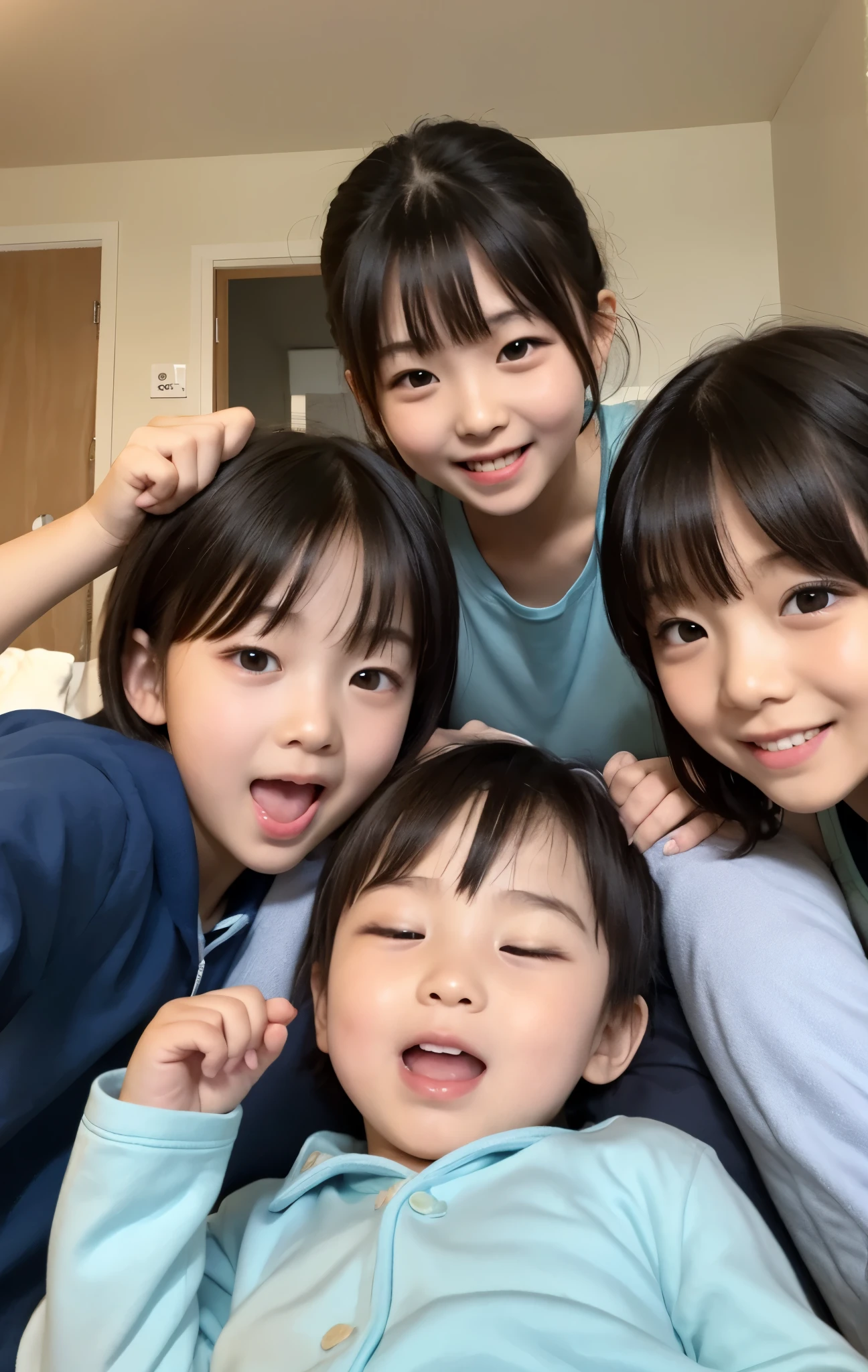 masterpiece、top-quality、((Lori)、((10yaers old))、((Female children))、Clear face、cute teenage girls、perfect anatomia、wet、Happy smiling face、
Lifelike face、realisitic、Dynamic Side Rising、Perfect litthing、dynamicposes、dynamic ungle、(1girl in)、solofocus、tiny chest、((Lolita))、フォトrealisitic、huging、looking at the viewers、Sareme、bobhair