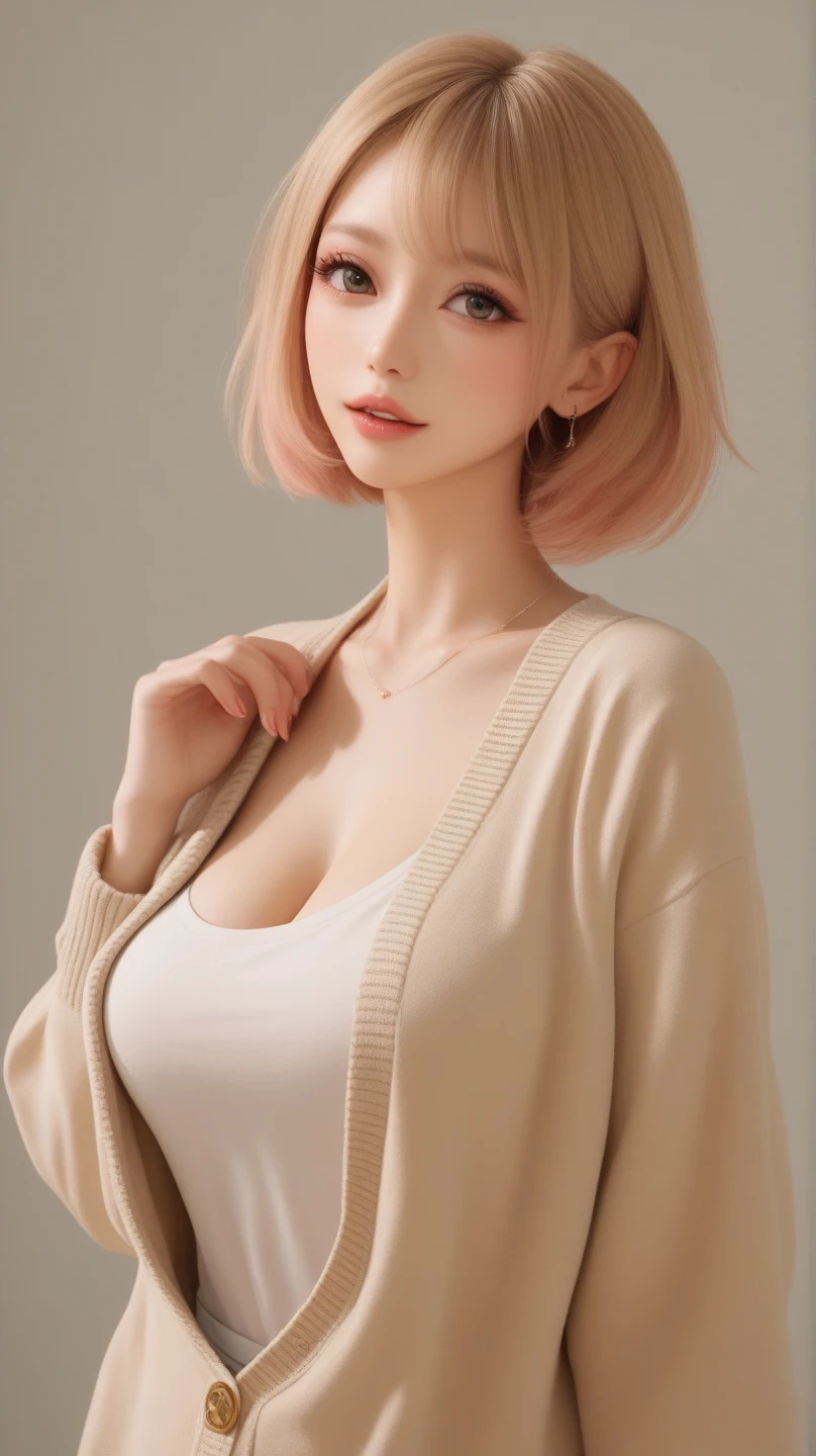 (masterpiece,best quality,ultra detailed,8k),(lascivious woman,lascivious beauty,voluptuous female,milf,mature female,vulgar female,sexy female,curvy,large breasts,nasty face,erotic face,perfect face,balanced face,big eyes,glistening skin,long eyelashes,seductive eyes,pulled lips,seductive mouth,sexually excited expression,sweat:1.8,perfect body),(blonde short bobcut hair),(orgasm:1.5,blush:1.5),(sweater micro dress,off shoulder)