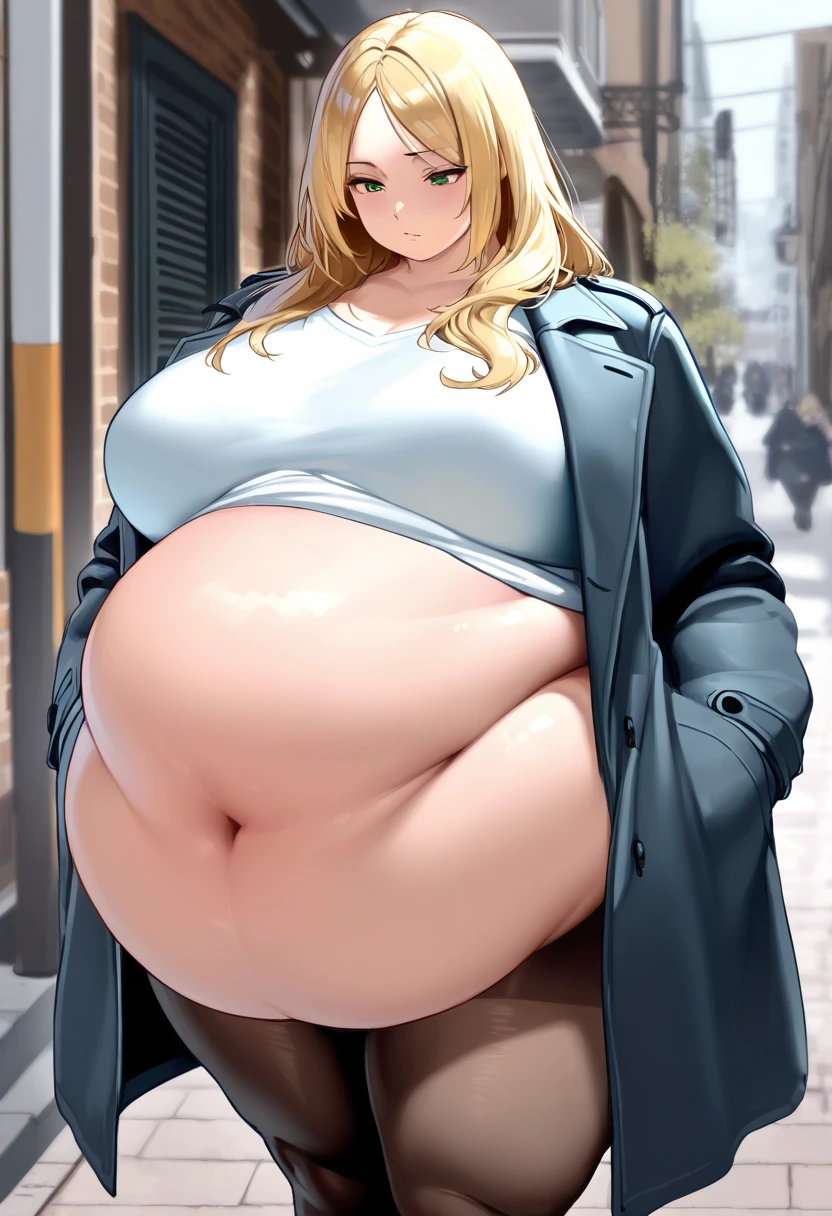 Anime woman Enormous bloated expanding diaper mess, huge bloated pregnant belly, huge overflowing breast, orgasm relieved expression, butt toward viewer, pushing butt out, pov below