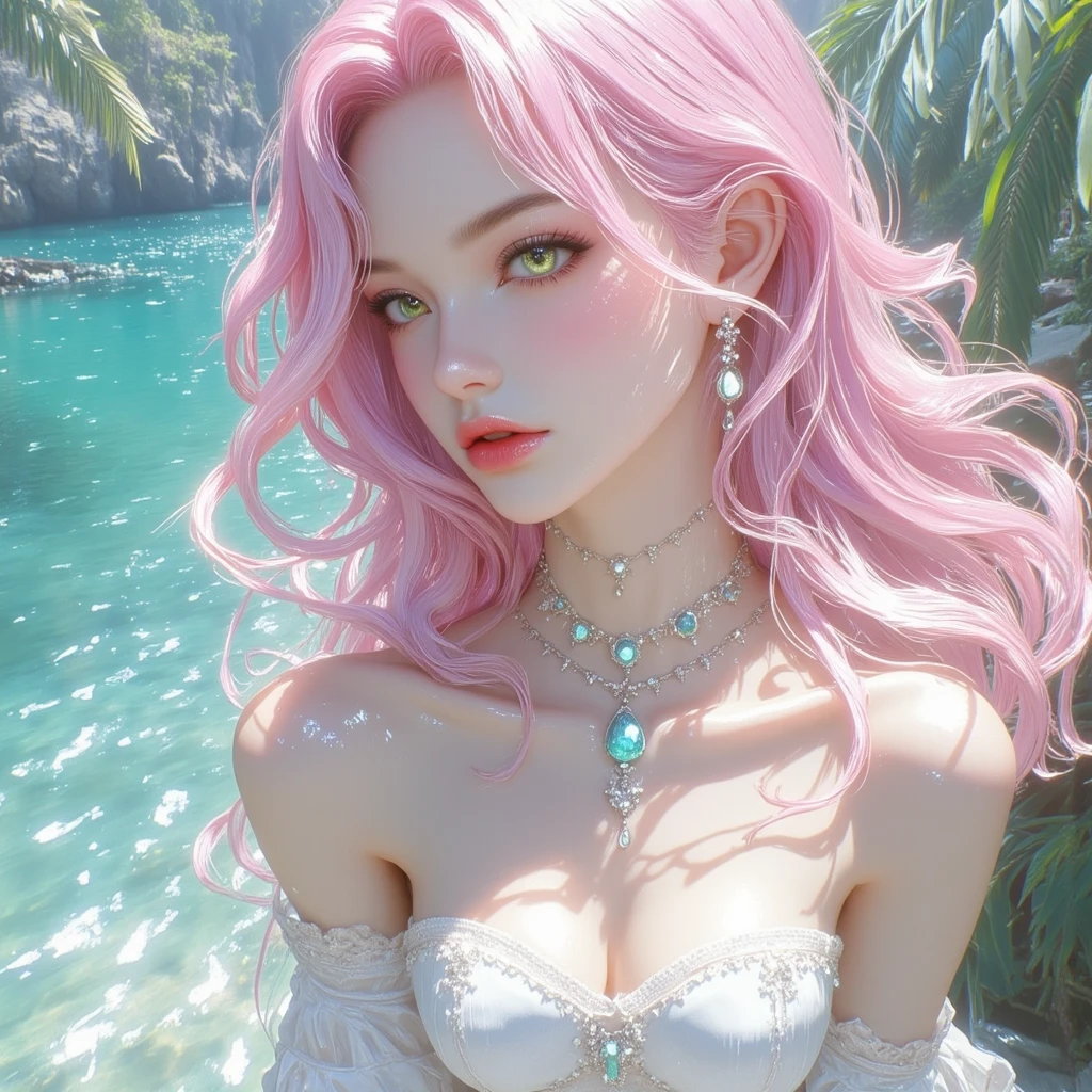 a beautiful tranquil ocean, shimmering stardust dissolving, seamless fusion of sea and cosmos, holographic mirrored reflections, transparent fantastical rainbow coatings, multiple exposure