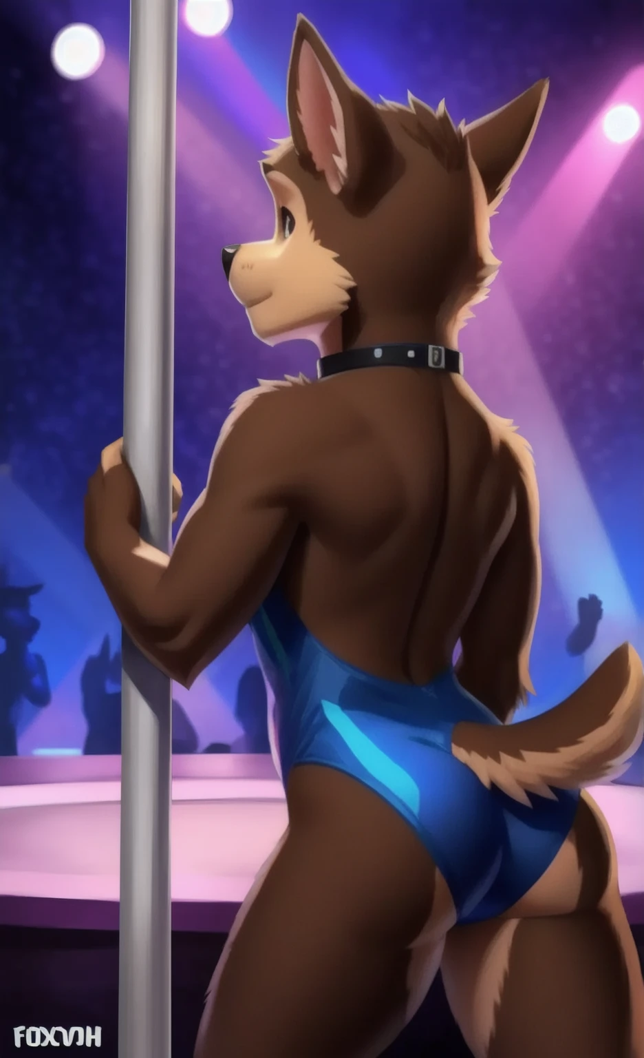 owen lorelei, muscular male, purple eyes, smile, (pose:1.3), (posing:1.3), (soft shading), 4k, hi res, ((detailed face, detailed)), (full body), by zackarry911, by zaush, (by personalami:0.5), looking at viewer, 1boy, bow, navel, NSFW, nipples, thighs, big long penis, big balls, spread legs, bowtie, armpits, stomach, wrist cuffs, black bow, detached collar, feet out of frame, thick thighs, erection, abs, from below, squatting, male pubic hair, skin tight, black bowtie , pole, stripper pole, pole dancing, male playboy bunny,POV