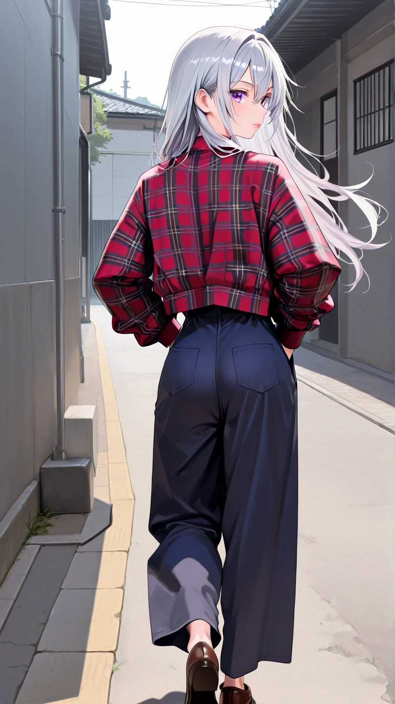 ((best quality, masterpiece, 8K)), (detailed), highly detailed face and skin texture, detailed eyes, downtown, full body, slender body, 1girl, 25 years old, white skin, blue eyes, worried, embarrassed, long hair, (forehead), stylish top, denim pants, blue jeans, footwear, peeing jeans, peeing pants, pee stain, (wetting herself), desperation,