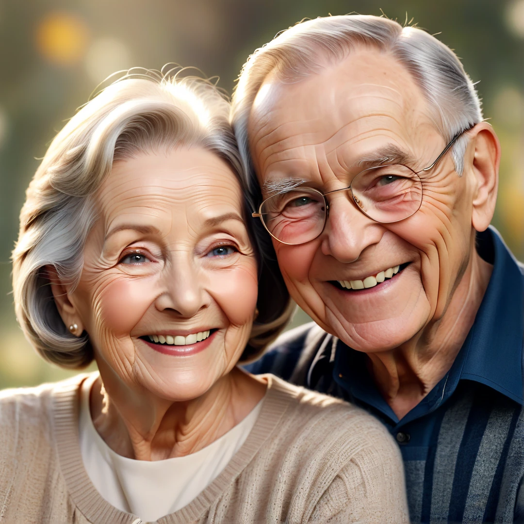 Elderly gay couple smiling, hugging, and looking into the camera. Real gay people sincere portrait, shot with Sony Alpha a9 II and SONY FE 35MM F/1.4 GM lens, natural ligh, hyper realistic photograph, ultra detailed