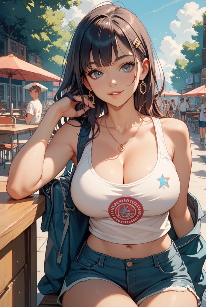 1female，35yo，熟妇，noodle，long leges，Big breasts Thin waist，the super hot and sexy，gigantic cleavage breasts，Pornographic exposure， 独奏，（Background with：ln the forest，the rainforest，in summer） She has long pink hair，Very long hair，Long flowing hair，With baseball cap，standing on your feet，Sweat profusely，drenched all over the body，seen from the front， curlies， mostly cloudy sky，（（（tmasterpiece），（Very detailed CG unity 8K wallpaper），best qualtiy，cinmatic lighting，detailed back ground，beatiful detailed eyes，Bright pupils，（Very fine and beautiful），（Beautiful and detailed eye description），ultra - detailed，tmasterpiece，）），facing at camera，A high resolution，ultra - detailed），，revealing breasts，Bare genitalia， Bulge，Camel toes，Raised sexy，Flushed complexion，Open-mouthed，frontage，（Wearing：Red baseball jacket，Denim shorts，athletic sneakers，nakeness）fully body photo，Show shoes，，cute  face，Flushed face,Tear open the front of the garment to reveal the breasts, ,thick thight，The thighs are fat，The thighs are thick，（The breasts and vaginal lips are visible through the underwear： 1.5）， Areola Clearly Visible， (Thin areola)， Areola, Inner seam, Natural(:1.25),cleavage，（no brassiere）， （with no underpants）， （Exposed ass） ,The chest is huge， （Protruding swollen breasts are particularly massive），Beautiful big breasts, (Big breasts: 1.6)、 (Mature breasts: 1.7), (Chubby breasts: 1.4)、huge tit、Huge tits、gigantic cleavage breasts、Large breasts、Big breasts Thin waist、Slim waist、Tight waist,Giant buttocks、gigantic hip、Large buttocks、裸女生