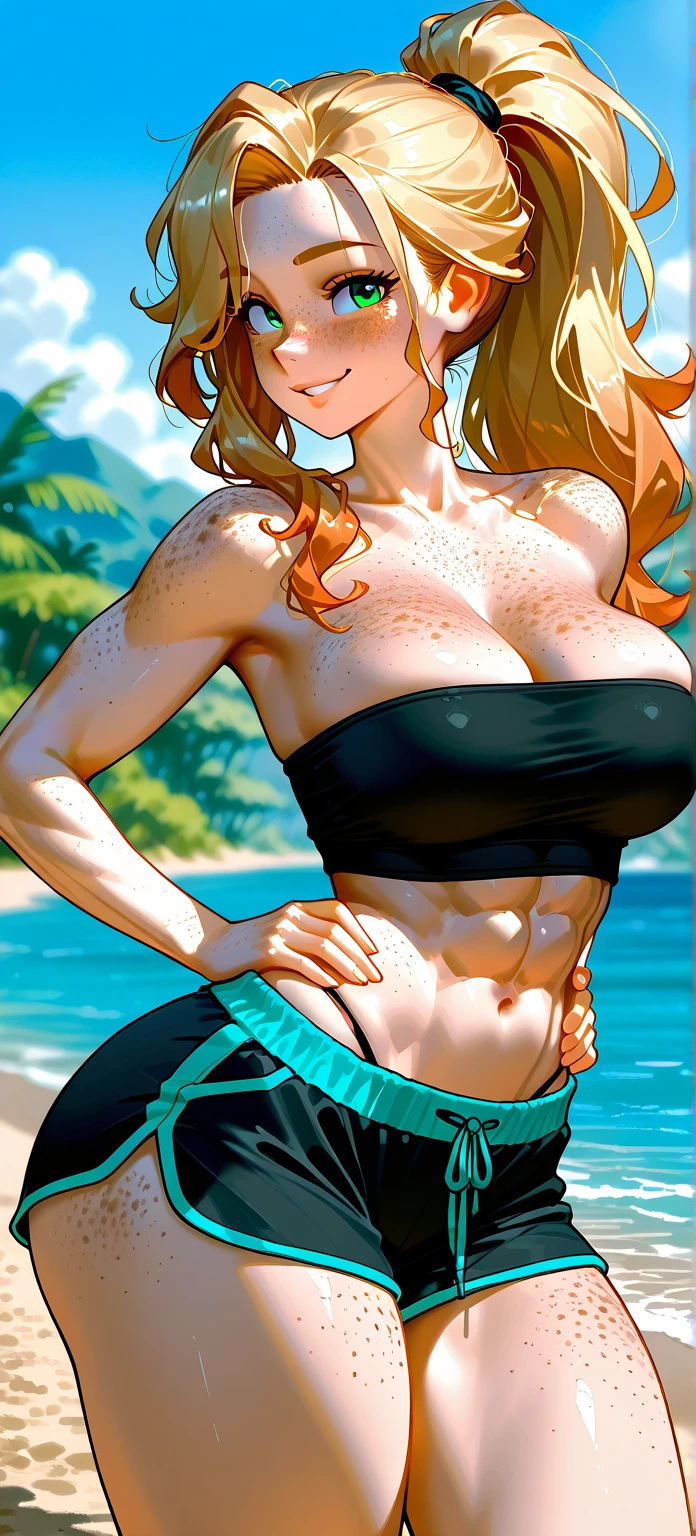 A photograph of a woman bearing a resemblance to Lana Rhoades, who is overweight, and alongside it, another image of the same lady, adorned in a blue bikini, showcasing a fit physique and a joyful countenance.