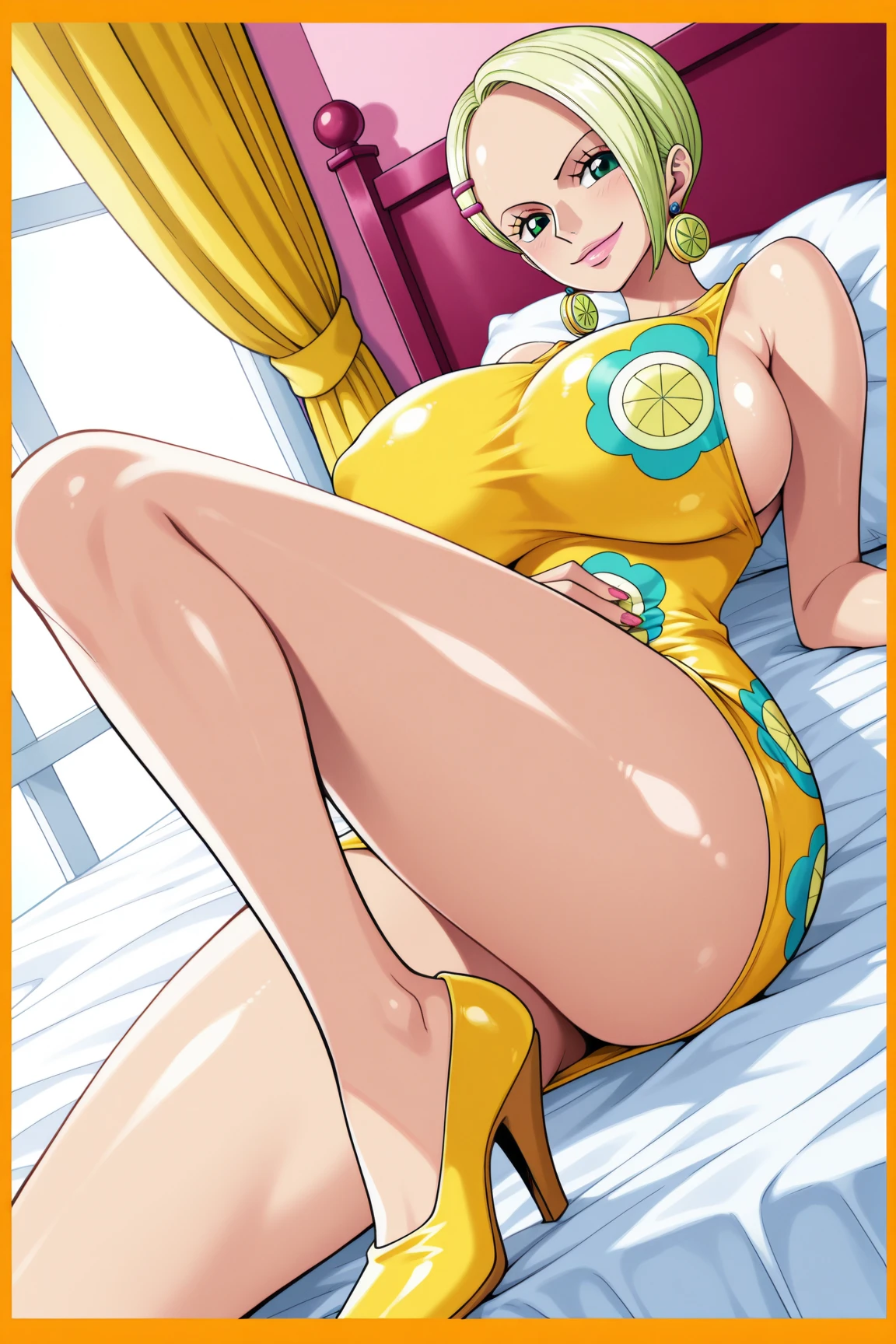 veiny penis, futanari, erection, testicles, blonde woman, messy ponytail hair, sitting in chair, view from below, on a beach, wearing golden bikini, smiling, orgasm face, light blush