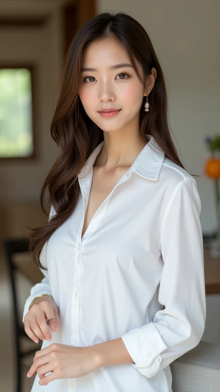 arafed asian woman sitting at a table with a laptop, lovely woman, beautiful south korean woman, a beautiful woman in white, smooth white tight clothes suit, mai anh tran, in white clothes, with a seductive smile, gorgeous young korean woman, beautiful asian girl, beautiful young korean woman, an asian woman, attractive girl, gorgeous chinese model, fine white shirt, medium round breasts, faint smile