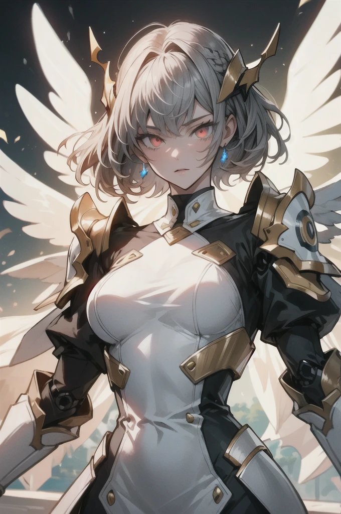absurdres, RAW photo, extremely delicate and beautiful, masterpiece, Best Quality, ultra high resolution, 32k, hyperrealistic, ultra-detailed, perfect figure, detailed description, pale skin, 20 years old, detailed beautiful face and eyes, tearful mole, earring, short medium hair, wavy hair, full body, a heavily armored pirate, pirate captain, detailed metal armor, intricate pirate clothing, bold colors, highly detailed metal textures, holding a massive anchor, 