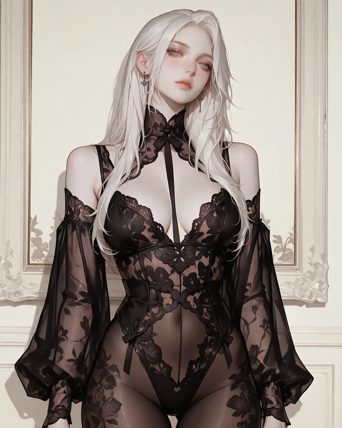 Female vampires|albinism,pale porcelain skin,,ssmile,shallowdepthoffield,Sadism,As night fell,详细的脸,the night,Wide buttock,a narrow waist,standing woman portrait,Detailed eyes,standing woman portrait,8K raw photos,HighestQuali,(looking at viewert:1.3),Best shadow,Complicated details,(Bold hair:1.3),(eyes with brightness),ln the forest,tombs,gotik,Gothic stripping, only in panties, Huge tits, Big breasts, Super room lace panties all over,All body Flowing straight hair Full body photo Inside the ruins