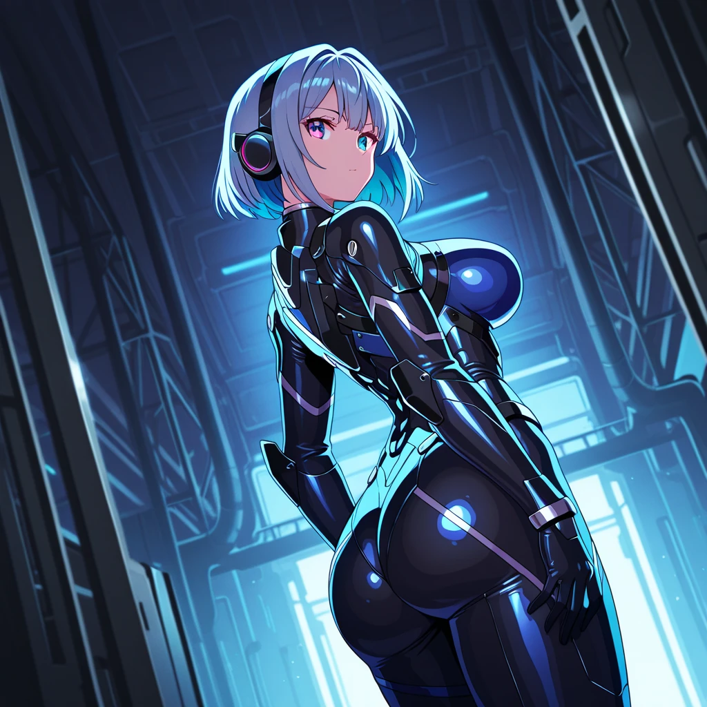 Milf, woman in a futuristic suit, highly detailed face, cool, mom, tomboy, very large breast, (Milf), mature face, (mature female), cybersuit, anime girl wearing tight suit, milfication, Elegant body, navel focus, naked body, gloves, earrings, science fiction, female protagonist, standing, volumetric light, detailed lighting, detailed textures, oppai cyberpunk, biomechanical oppai, masterpiece, best quality eyes, sci-fi background, futuristic landscape, low angle, (smooth surface), (simple body suit), ((((ass))))
