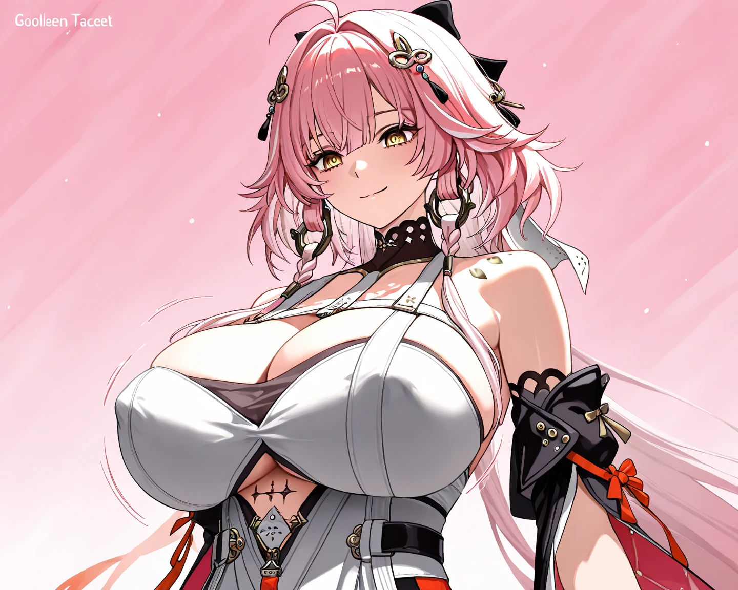 The empress of the harem has two big melons, an extremely sexy body and pink hair. She appears to have a mix of Asian and American features.., your skin is white as snow and soft as cotton. Your eyes bring shine, and she exudes an aura of authority, of those who command and demand reverence.