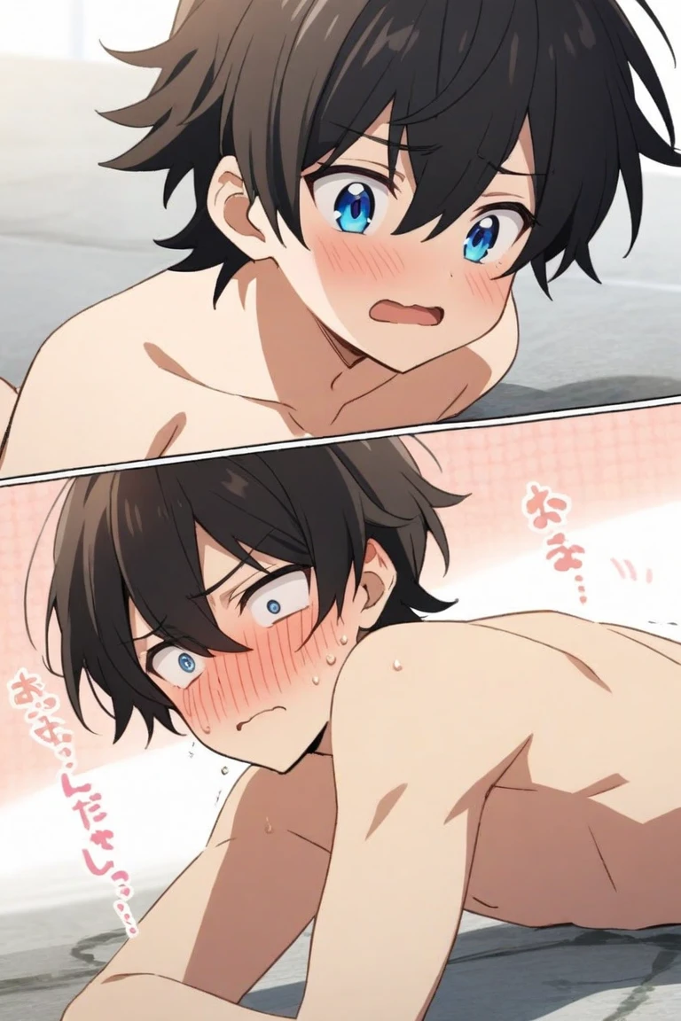 Nudist girl moving on all fours、Lots of friendly elementary school boys hugging each other、bring faces closer to each other、Laughter and joy、Group Selfies、In the tent、(Intense shame)