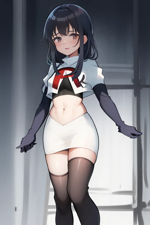 （Vtuber Standing Pictures）、（Standing picture on the front）、Bukkake, Large Breasts、Nipples、naked、Creampie、Large amount of semen、pusssy, trembling、naked、One girl, underside_greenarchive, bedazzling eye, Expose 胃, Exposeしたへそ, nakedのおなか, eye, Expose , , amount、 green_eye, black_hair, Hello, have, Jacket、Shoulder Bare、feet、White Background, whole body