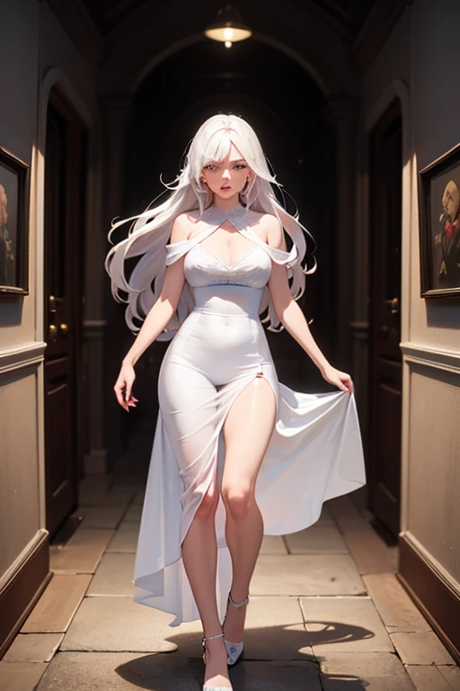 FS, an albino girl with perfect 10 features and long black Rapunzel-like hair, stands in a picturesque Avatar-like scene. Her body is graceful with a petite bust and slender legs. The girl looks stunning in a sheer organza dress with intricate designs. Her high-heeled shoes are elegant with golden patterns. The sunlight creates a subtle silhouette around her contours from the back, while soft and filling light illuminates her from the front. This scene has photorealistic qualities and is a concept art that creates a wow effect of:2. It can be found on the website 500px with hyper-superior details