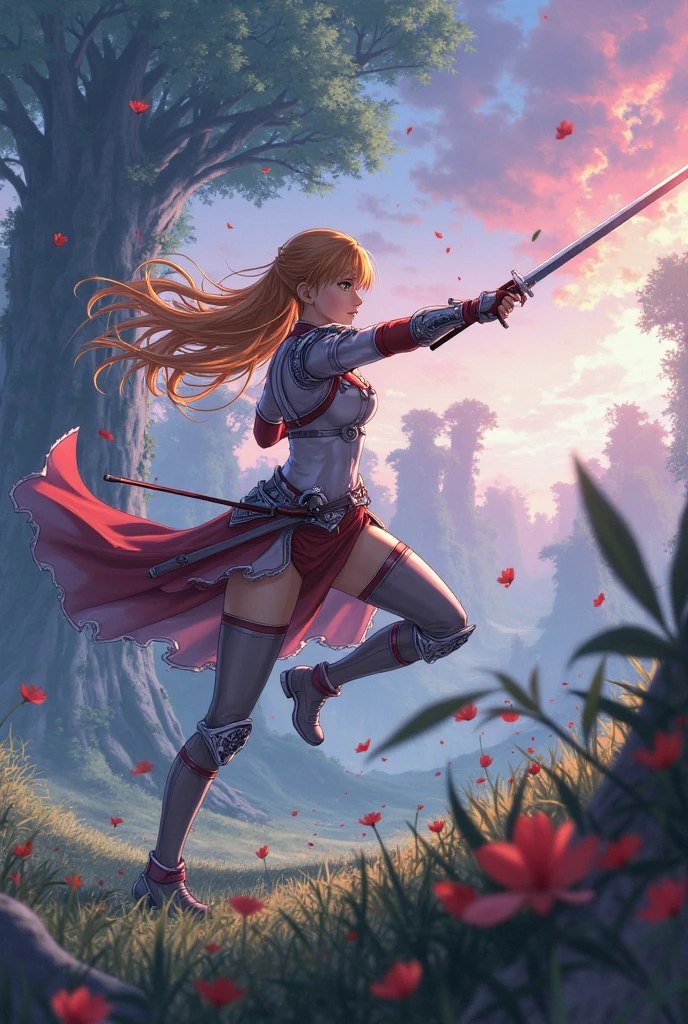 Generate images of Asuna fighting