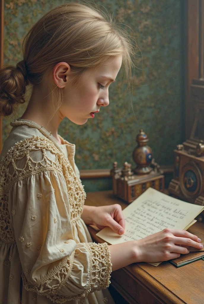 Leer un libro de texto, beautiful little girl