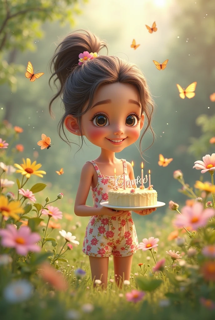 One butterfly sitting on a cake and one girl catching that cake
