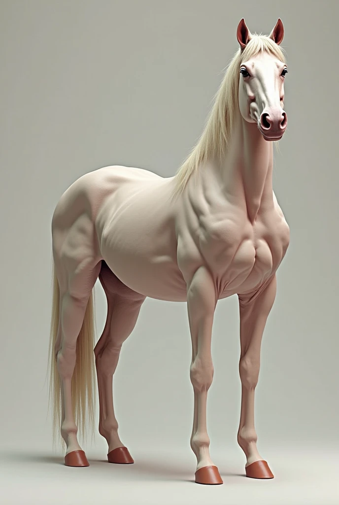 Male , white body, white skin, equine, anthro unicorn, weak body, femboy, girly, solo, thin waist, thick thighs, round ass, hourglass figure, pink hair, high heels, soft chest, smile, red long nails, seductive pose, naked, horse penis, equine penis, balls hanging, submissive, fat ass, small penis, flaccid penis, big round earrings, straight hair, very femenine, choker, black fishnet full body suit, make up, shy, sensual, curvy body
