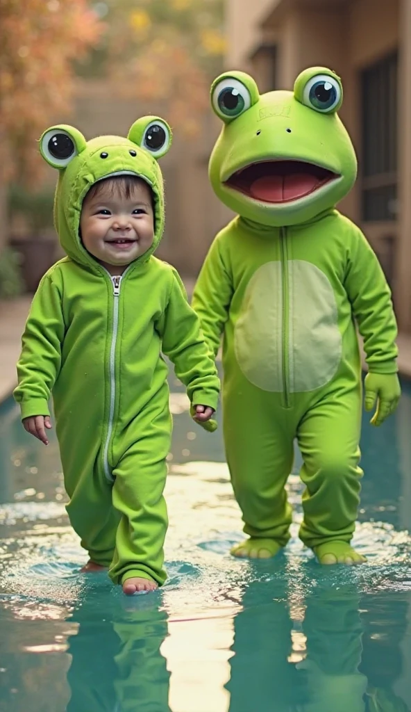 live-action female kindergartener Slime monster transformation Frog Multiple people Bottomless swamp Enamel Zentai green Japanese Rubber Dress Cape Raincoat