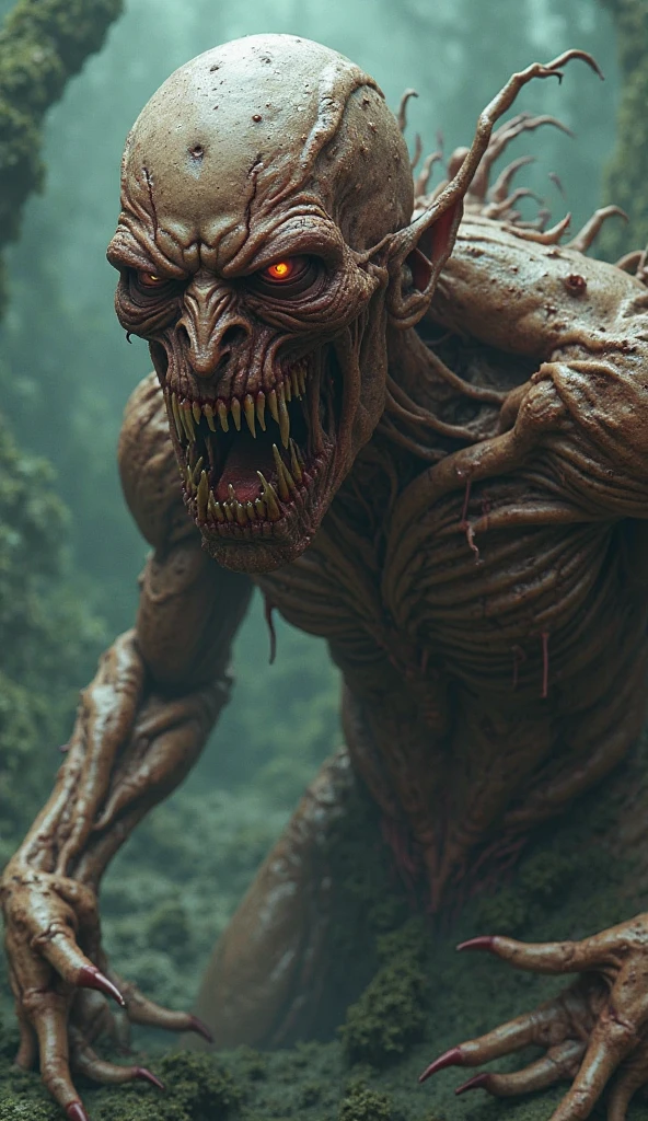 a grotesque anamorphic warrior, angry eyes, crazy expression, violent figure, degeneration without purification, intricate details, highly detailed, dark fantasy, concept art, cinematic lighting, dramatic pose, moody atmosphere, chiaroscuro lighting, digital painting, 8k, photorealistic