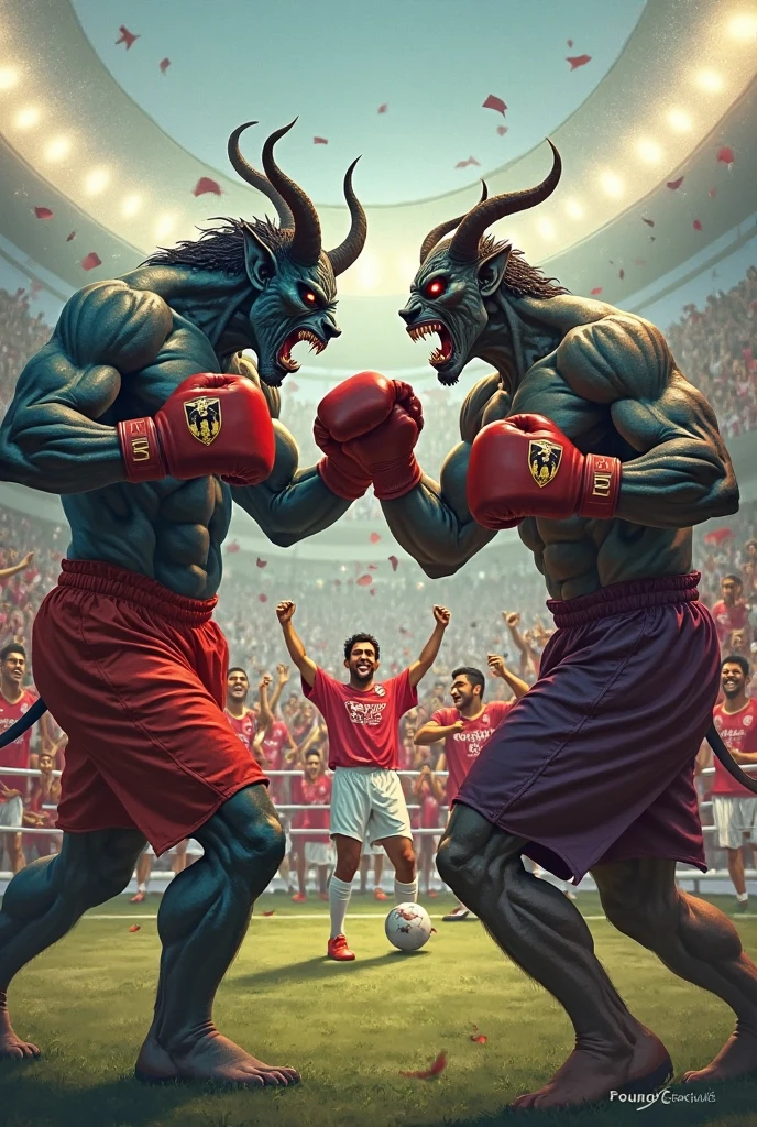 Draw Manny Pacquiao punches the Devil while the Ox with sux wings full of eyes watching 
