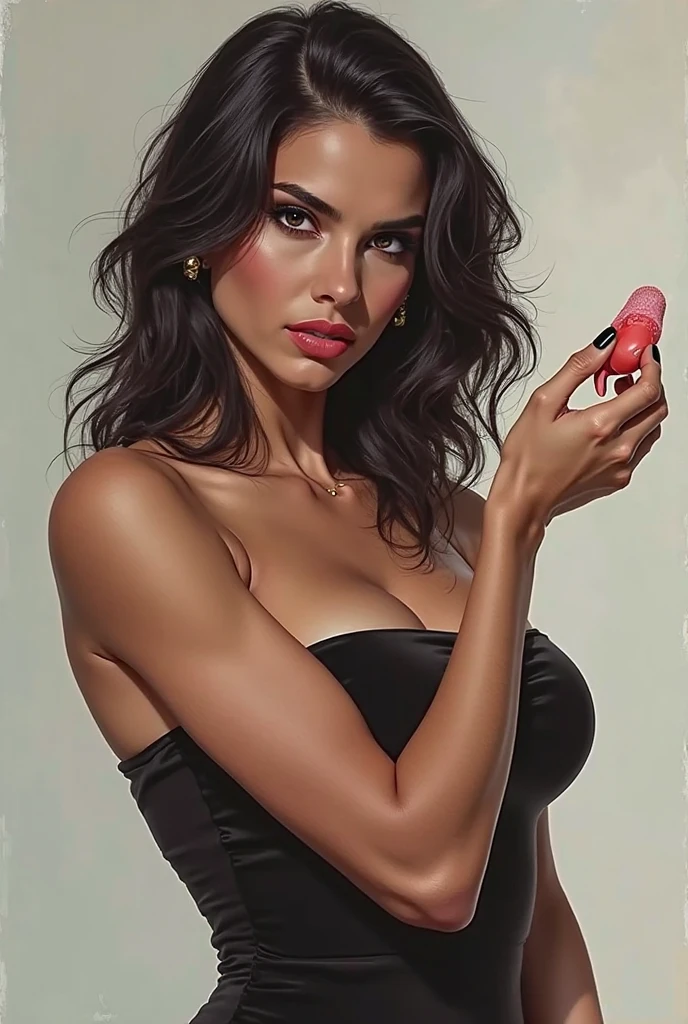 generate me an 1 girl, brune avec des fesses sportives avec dans ça mmain un sextoy 

