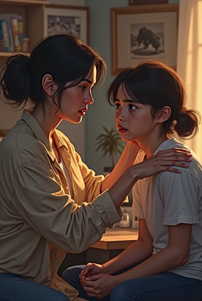 A  daughter being scold by her mother 