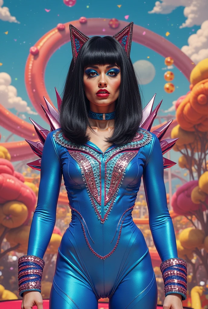 Lady gaga photo, 4K texture, robotic and extravagant dress and strange hairstyle, 8k image, haute couture, flashes, high image quality, neon dress, realistic face, various poses