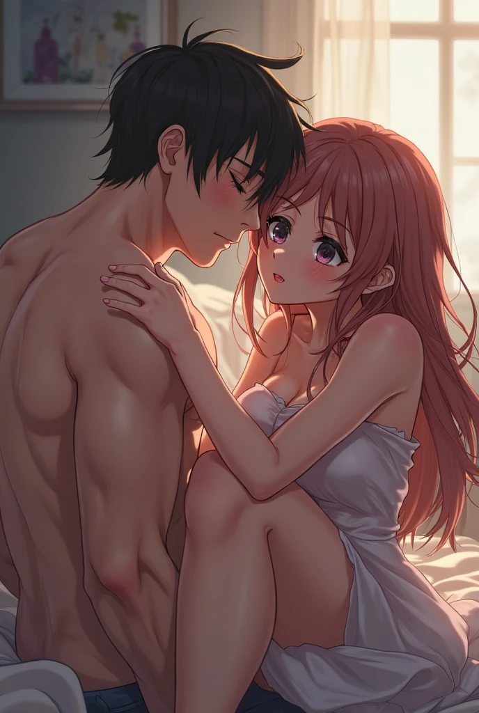 masterpiece, best quality,1boy, brown hair,
1girl, small breasts, princess carry, bedroom,
Mizuki, (side ponytail, red ribbon), light pink hair, light pink eyes, lingerie,
<lora:Mizuki_Akiyama_ver4:0.12> <lora:princess_carry_v0.1:0.9>
