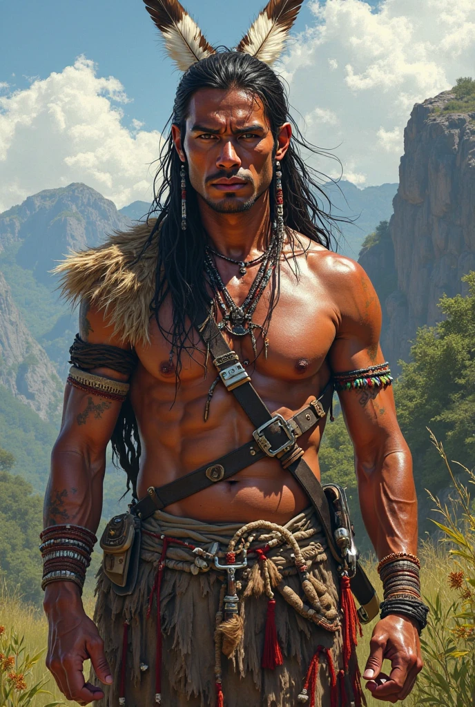 Create an indigenous person with a strong body