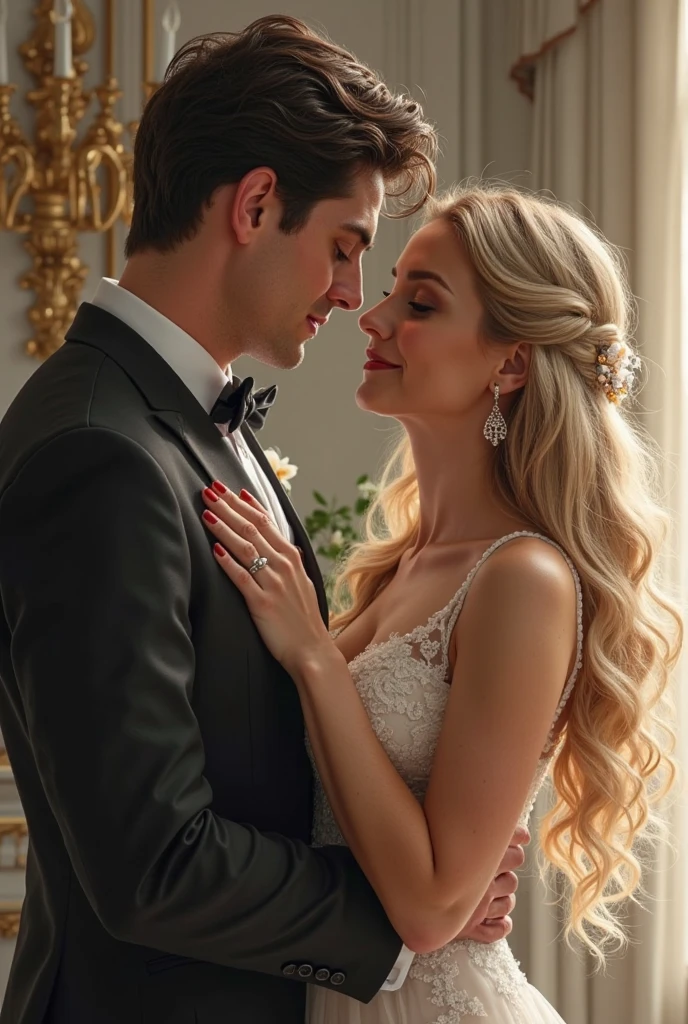 A man kissing the stilettos of a beautiful older woman as she laughs at him.