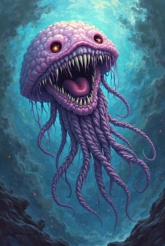 (No humans)、An alien tentacle creature with tentacles branching out from a central body with a single large eye