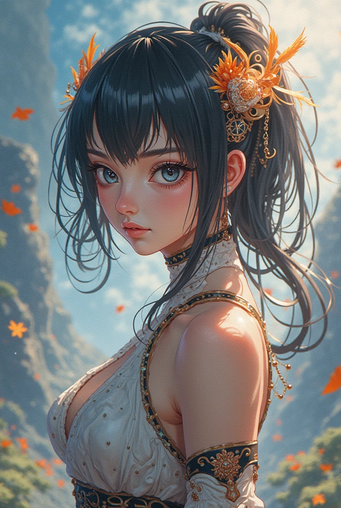 ((junkotvv cabello negro con flequillo y orejas de gato, ojos rojos)), (masterpiece, top quality, best quality, official art, beautiful, cosmic, atmospheric, psychedelic, dreamlike, shinto shrine and aesthetic:1.2), (1girl, neon morado hair, beautuful highly detailed Harajuku-inspired hooded kimono, tons of tattoos and piercings, super huge enormously gigantic nude tits and nipples exposed, cleavage showing, gigantic bursting out of her kimono), extreme detailed,(fractal art:1.3),colorful,highest detailed, cherry blossoms blowing in the wind